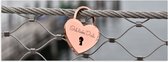Poster Glanzend – Brug - Hek - Slot - Tekst - 90x30 cm Foto op Posterpapier met Glanzende Afwerking