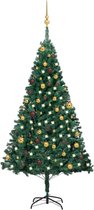 vidaXL - Kunstkerstboom - met - verlichting - en - kerstballen - 180 - cm - PVC - groen