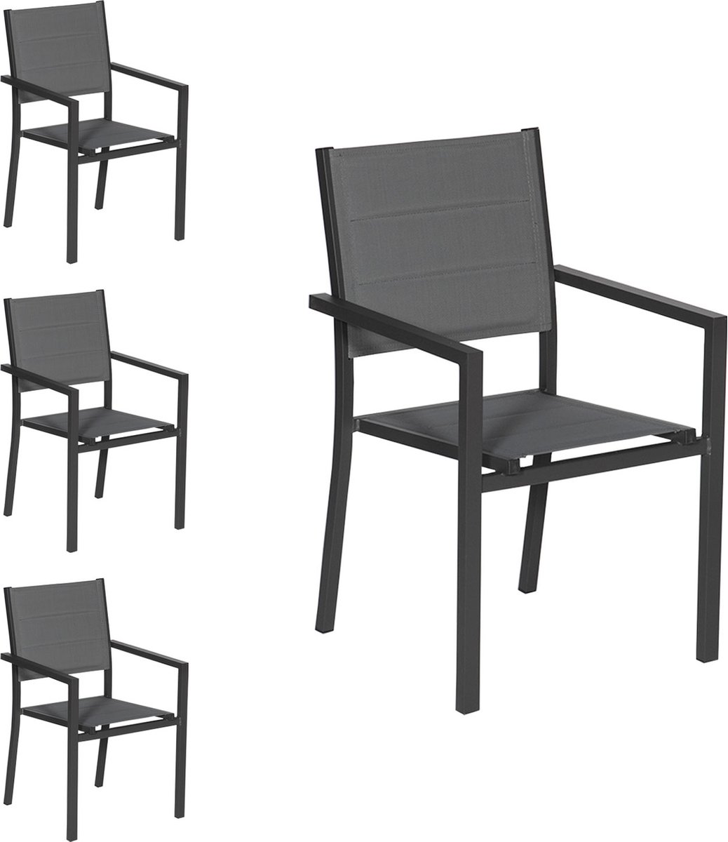 Set van 4 antraciet aluminium gestoffeerde stoelen - grijs textilene