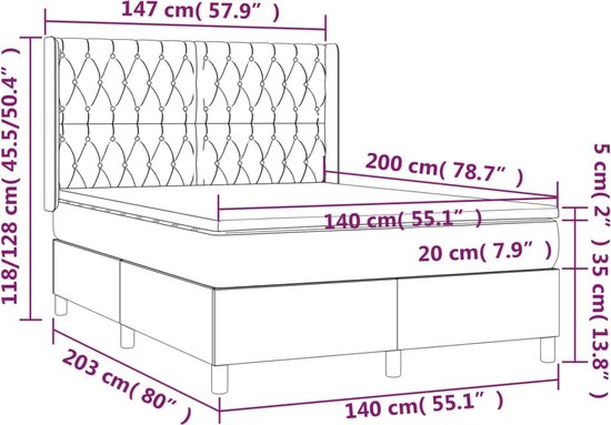 vidaXL - Boxspring - met - matras - stof - crèmekleurig - 140x200 - cm