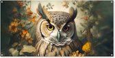 Wanddecoratie buiten Uil - Vogels - Bloemen - Natuur - 160x80 cm - Tuindoek - Buitenposter