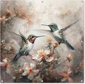 Tuindoek Kolibrie - Vogels - Bloemen - Planten - 100x100 cm
