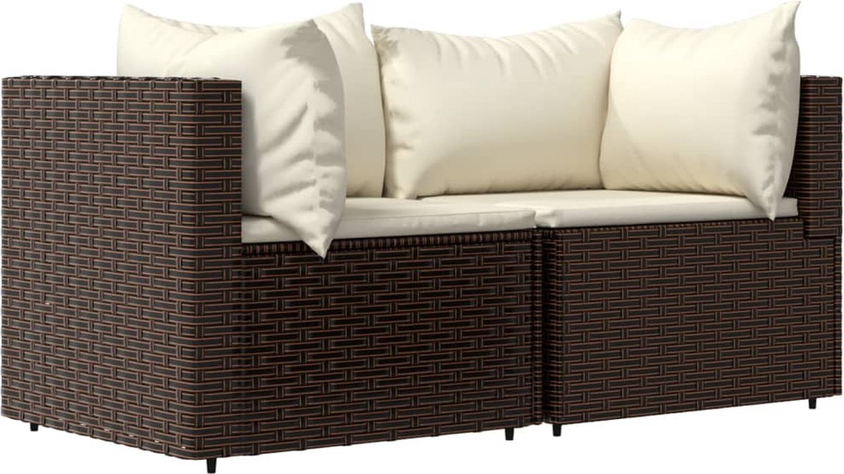 vidaXL - Tuinhoekbanken - met - kussens - 2 - st - poly - rattan - bruin thumbnail 2