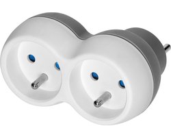 Stopcontact splitter - Verdeelstekker horizontaal - Verloopstekker 2x French - Doorvoerstekker Max 3680 Watt - Wit