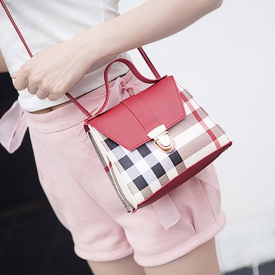 Lagloss Fashion Bag Tas Mode Zwart - Klein Modisch Vierkant Tasje - Type Lil Bag - Geruite Combi SchouderTas - 17.5x15x6 cm