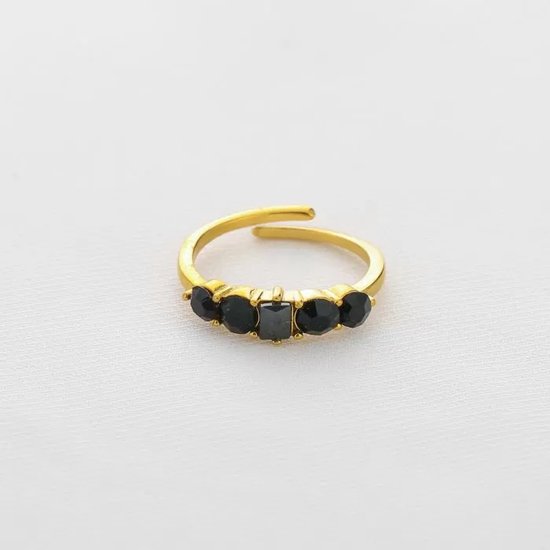 Michelle Bijoux Ring (Sieraad) 5 Stenen Op Rij Zwart (One Size) Goud