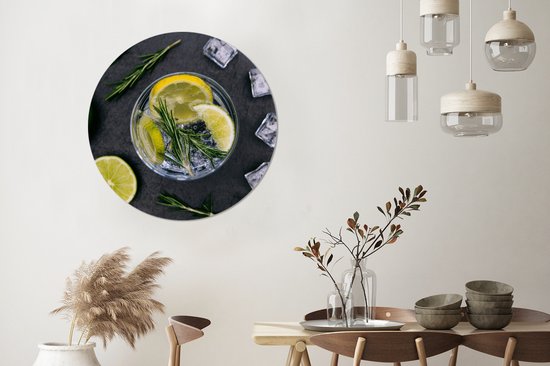 WallCircle - Cercle mural - Cercle mural intérieur - Boisson - Fruit - Tasse - Citroen - 90x90 cm - Décoration murale - Peintures ronds