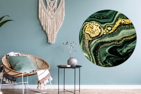 WallCircle - Stickers muraux - Cercle de papier peint - Marbre - Or - Glitter - Vert - Aspect marbre - Luxe - 140x140 cm - Cercle mural - Autocollant - Autocollant de papier peint rond