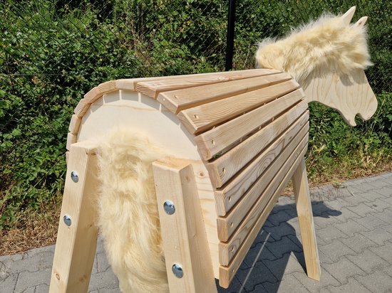 Pink Papaya Cheval en bois pour l'extérieur, cheval d'équitation en bois pour enfants, cheval de jeu XXL pour le jardin, cheval d'extérieur avec crinière et queue