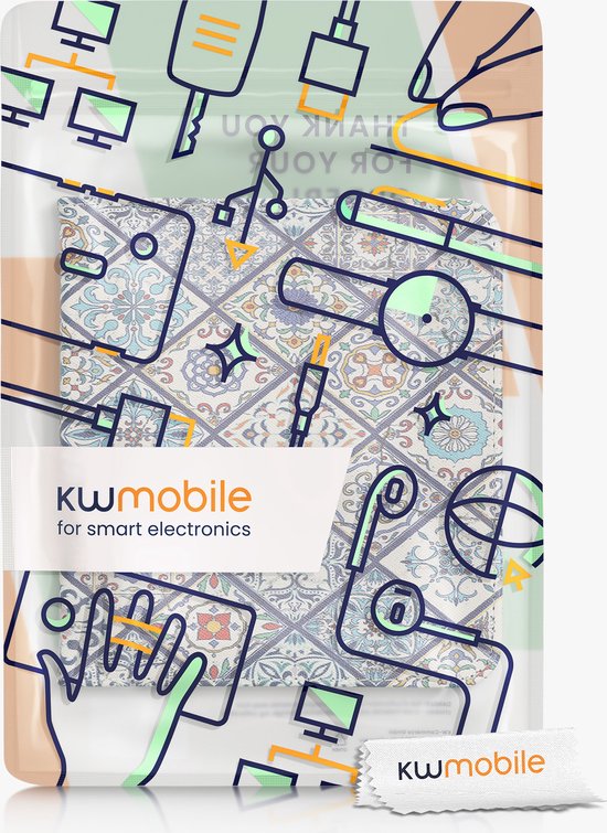 kwmobile e-reader hoesje geschikt voor Kobo Libra 2 hoes - E reader flip case met magneetsluiting - Ereader cover - Marokkaanse Tegels Bont design in blauw / oranje / wit van Merkloos — afbeelding 2