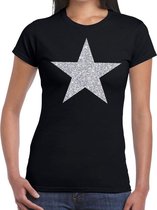 Zilveren ster glitter t-shirt zwart dames XS