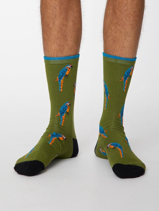 Thought - - bamboe sokken heren papegaaien - olive green