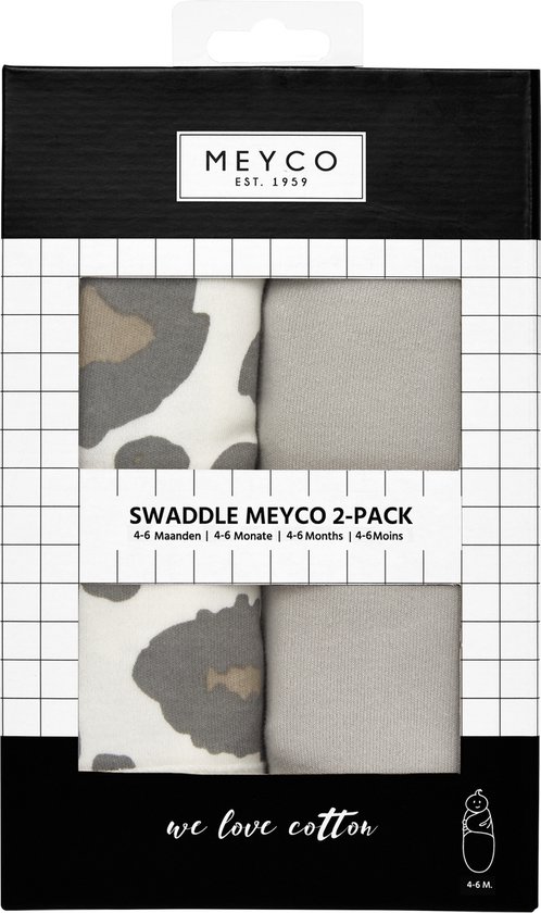 Meyco Baby Panter/Uni swaddlemeyco inbakerdoek - 2-pack - neutral/grey - 0-3 maanden - Meyco