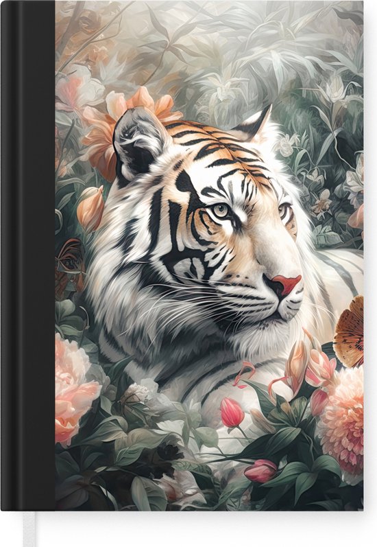 Carnet - Carnet d'écriture - Tigre - Animaux sauvages - Fleurs - Jungle - Carnet - Format A5 - Bloc-notes