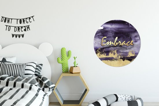 WallCircle - Cercle mural ⌀ 60 - Citation - Peluche - Violet - Goud - Tableaux ronds salon - Assiette murale ronde - Décoration murale cercle - Décoration chambre intérieur - Décoration murale cercle mural - Accessoires de maison