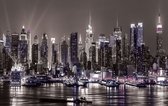 Fotobehang - New York Sepia - Stad in de Nacht - Vliesbehang - 312 x 219 cm