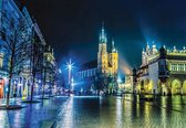 Fotobehang - Vlies Behang - Krakau in de Nacht - Poolse Stad - 254 x 184 cm
