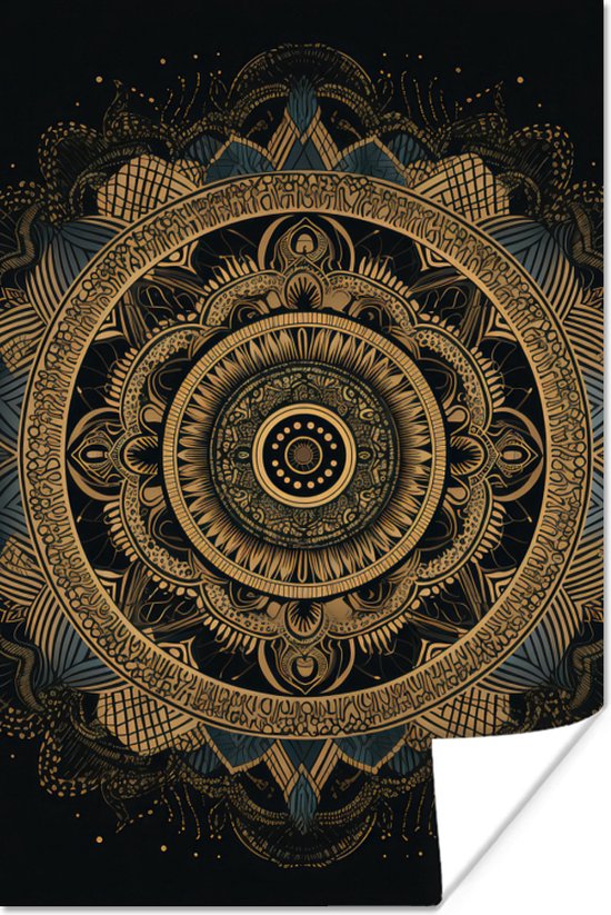 Poster Mandala - Goud - Bohemian - Luxe - 20x30 cm