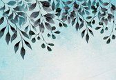 Fotobehang - Vlies Behang - Bladeren op Structuur Muur - Kunst - 312 x 219 cm