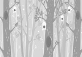 Fotobehang - Vlies Behang - Grijze Bomen in de Sneeuw - Kinderbehang - 368 x 280 cm
