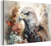 Wanddecoratie Metaal - Aluminium Schilderij Industrieel - Arend - Adelaar - Vogel - Bloemen - Natuur - 60x40 cm - Dibond - Foto op aluminium - Industriële muurdecoratie - Voor de woonkamer/slaapkamer