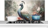 Spatscherm keuken 120x60 cm - Kookplaat achterwand Pauw - Pauwenveren - Vogel - Jungle - Bloemen - Muurbeschermer - Spatwand fornuis - Hoogwaardig aluminium