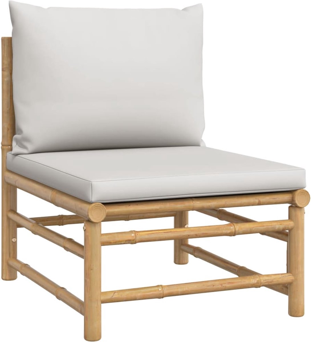 vidaXL 4-delige - Loungeset - met - kussens - bamboe - lichtgrijs