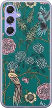 Hoesje geschikt voor Samsung Galaxy A54 - Vogels Japanse bloemen - Soft Case - TPU - Bloemen - Groen - Mooie Telefoonhoesjes