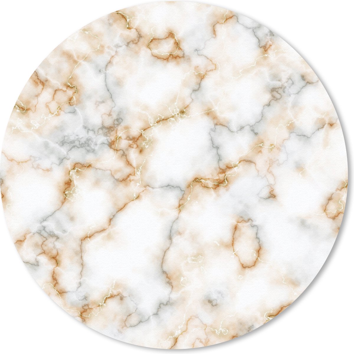 Muismat rond 40x40 cm - Mousepad Marmer - Wit - Grijs - Goud - Ronde muismatten