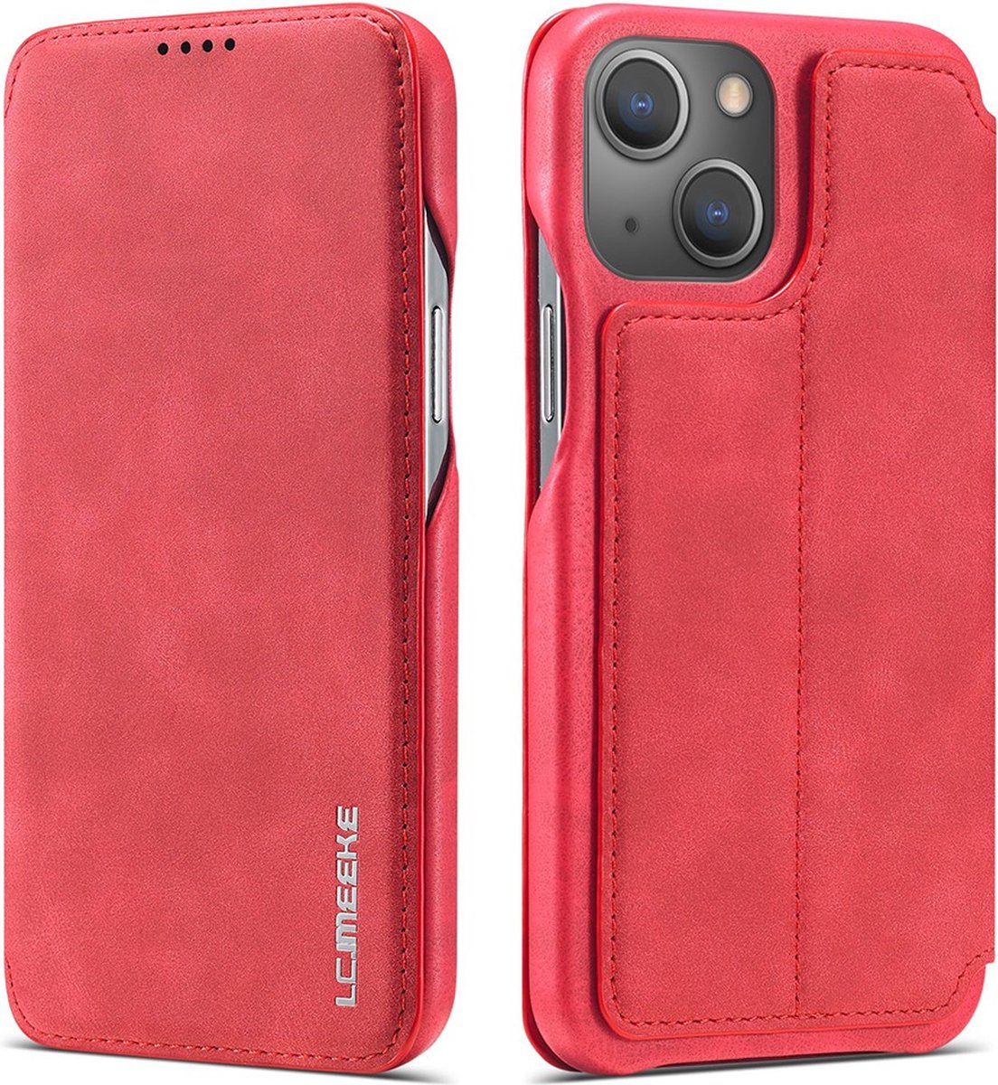 LC.IMEEKE Hoesje - Geschikt voor iPhone 13 Hoesje - LC.IMEEKE Retro Book Case - Rood