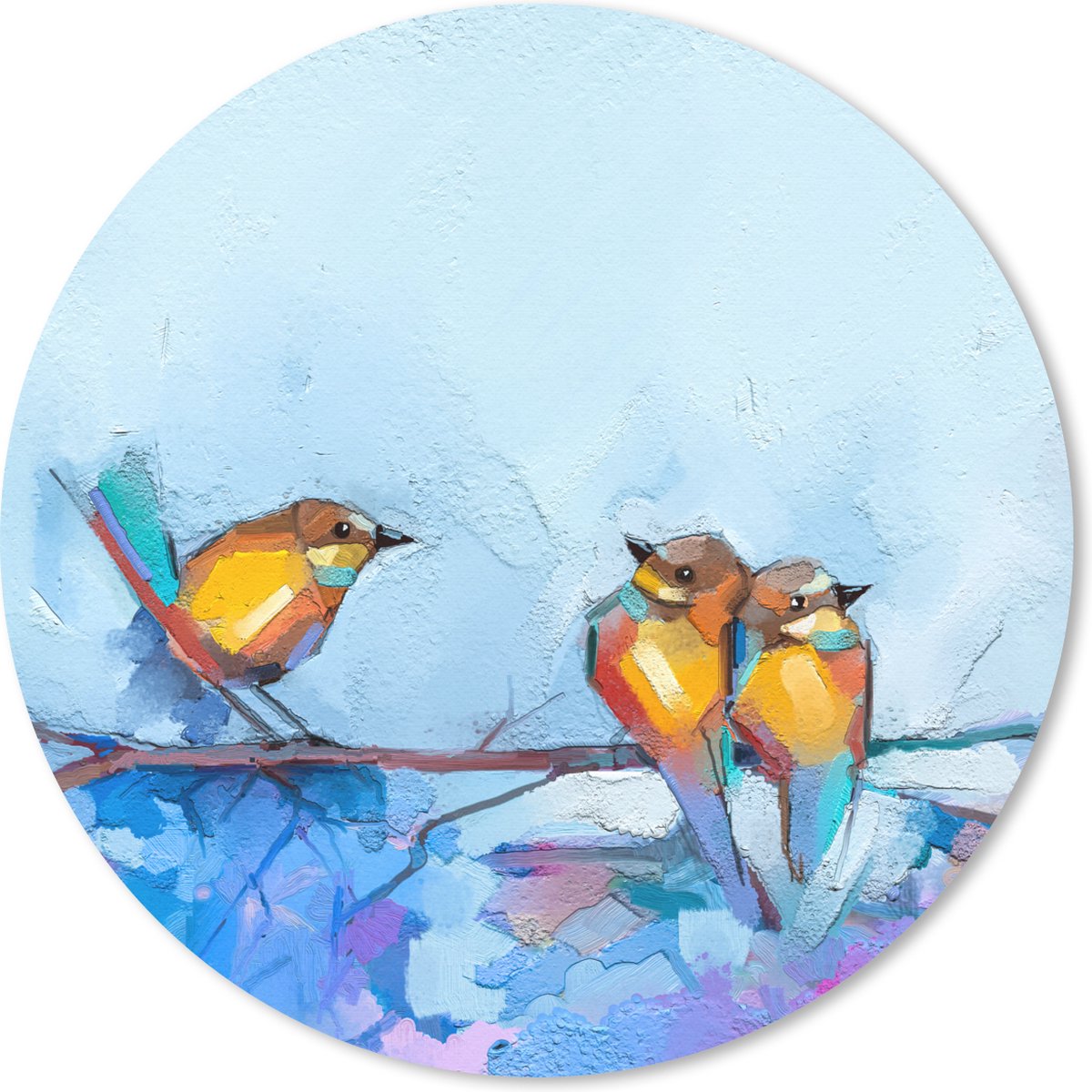 Muismat rond 20x20 cm - Mousepad Schilderij - Olieverf - Vogel - Tak - Ronde muismatten