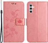 Coverup Bloemen & Vlinders Book Case - Geschikt voor Samsung Galaxy A34 Hoesje - Pink