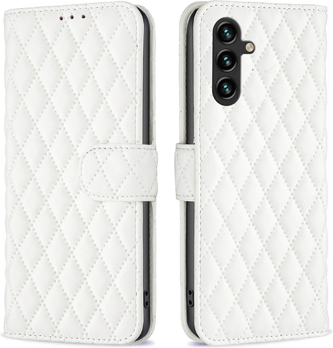 BINFEN Hoesje - Geschikt voor Samsung Galaxy A14 Hoesje - BINFEN Rhombus Book Case - Wit