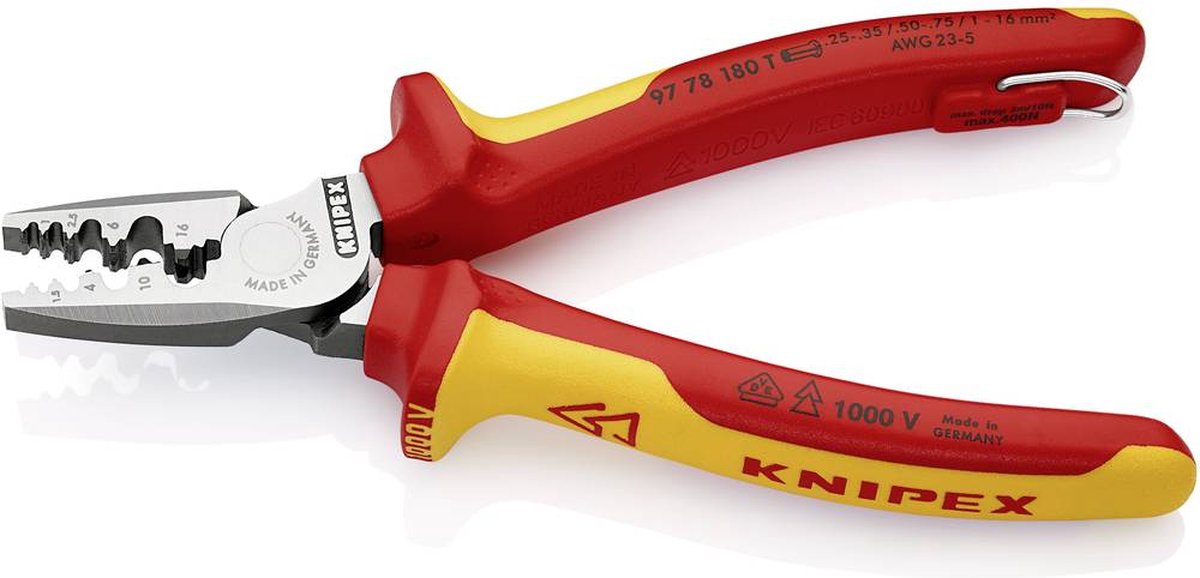 KNIPEX PINCE À SERTIR AUTO-AJUSTABLE POUR EMBOUTS DE CÂBLE (180 MM