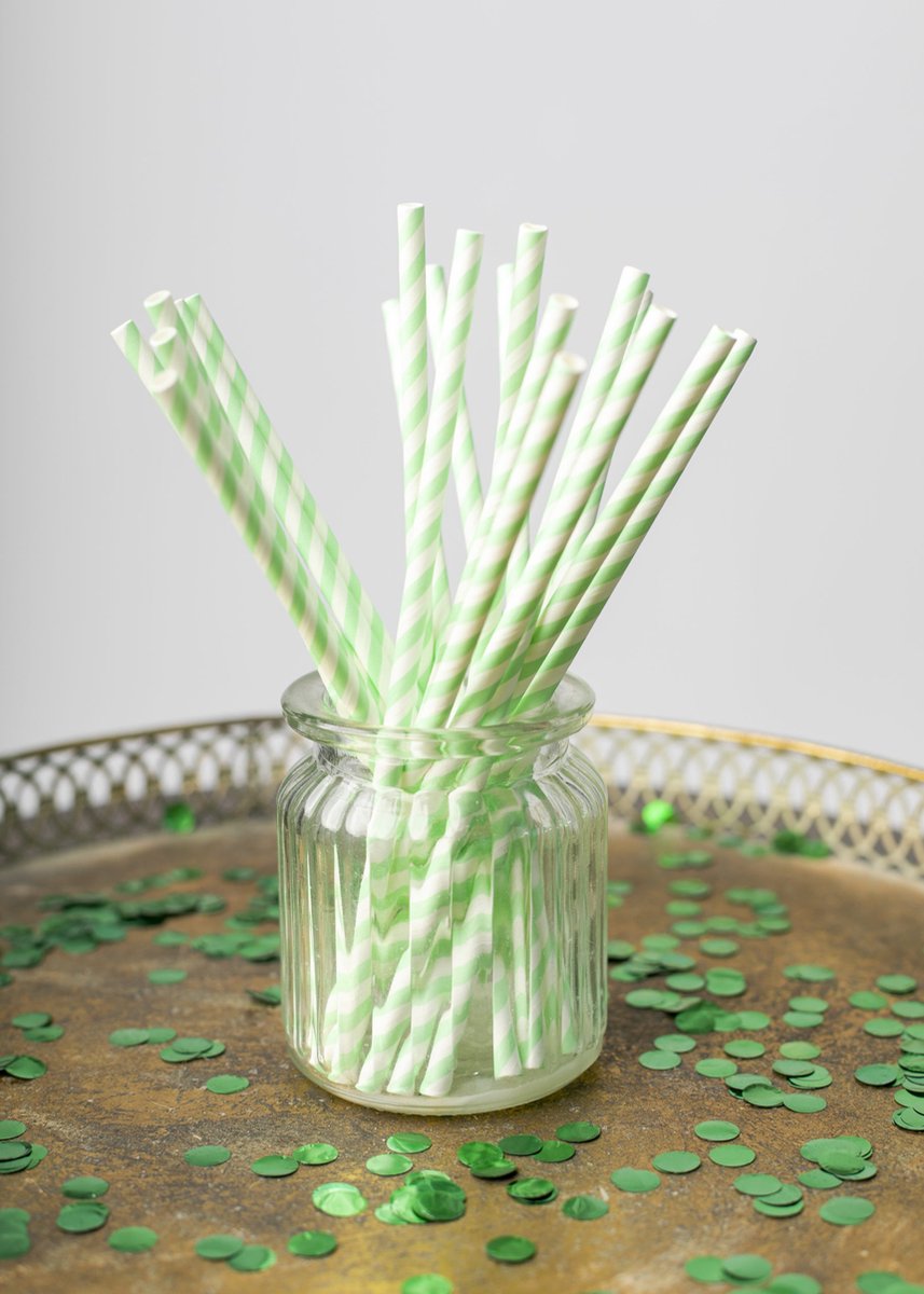 20 Papieren rietjes Licht Groen - 6mm x 197mm