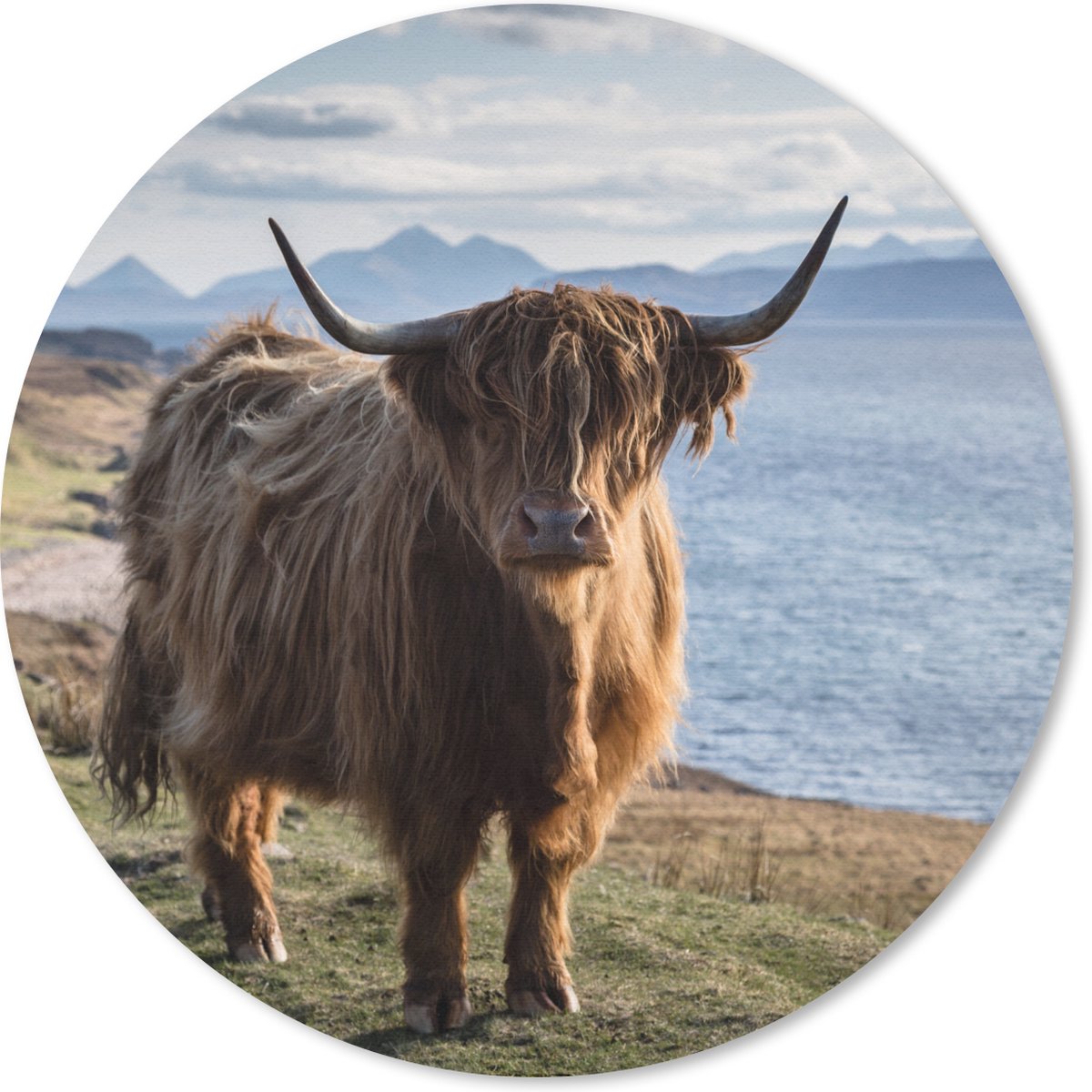 Muismat rond 40x40 cm - Mousepad Schotse Hooglander - Bergen - Zee - Ronde muismatten