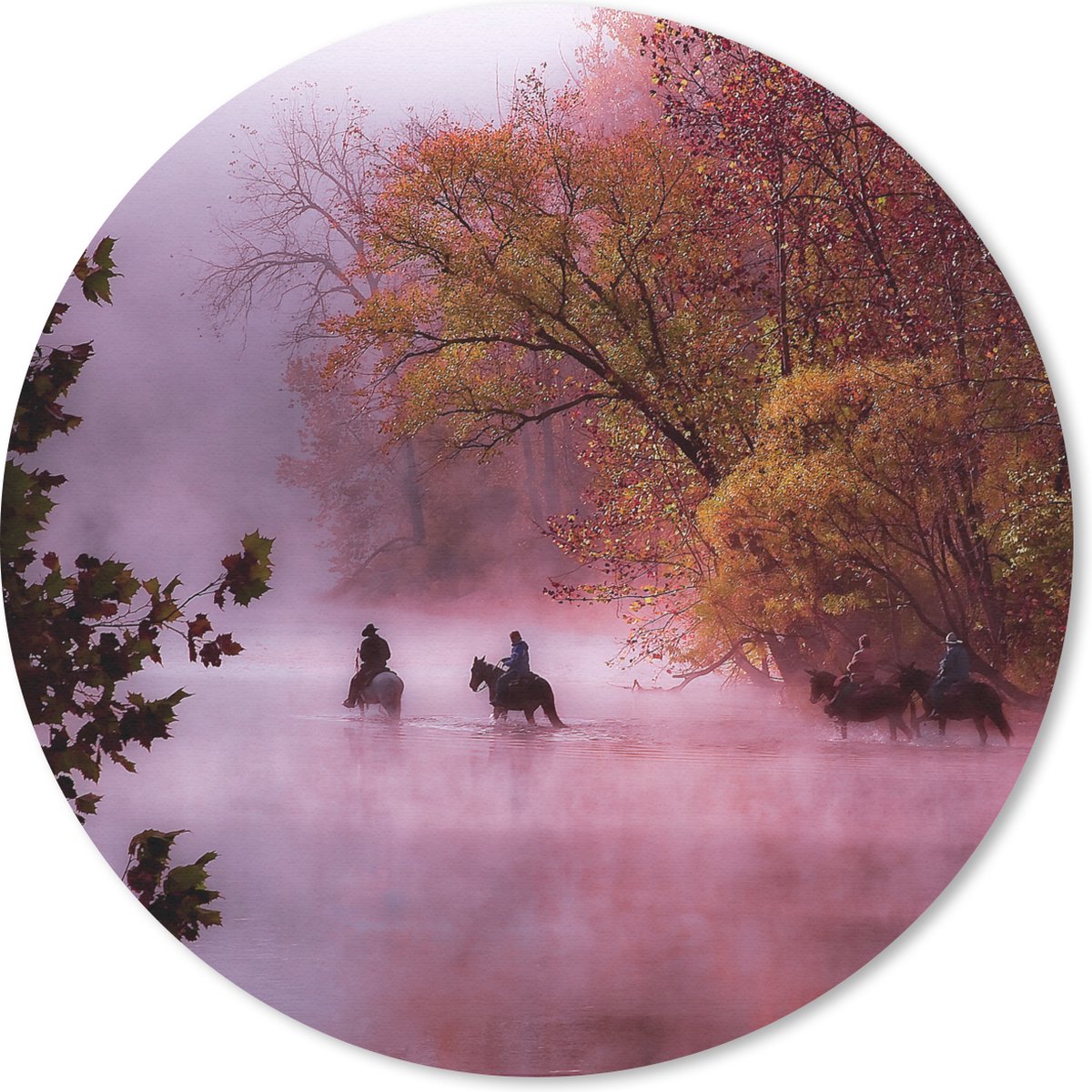 Muismat rond 40x40 cm - Mousepad Paarden - Mist - Bos - Ronde muismatten