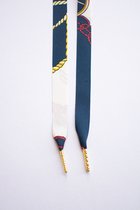 Schoenveters plat - sjaal print blauw - 120cm met gouden nestels