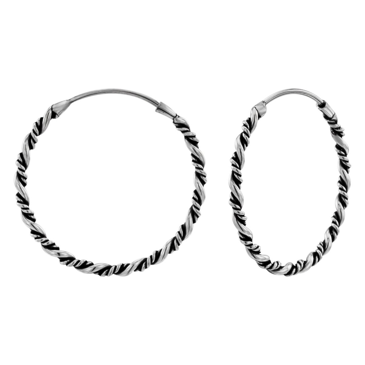 Zilveren oorbellen | Oorringen | Zilveren oorringen, 25 mm, geoxideerde gedraaide banden