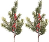 Decoris kersttakken/dennentakken - 2x - groen met bessen - 36 cm