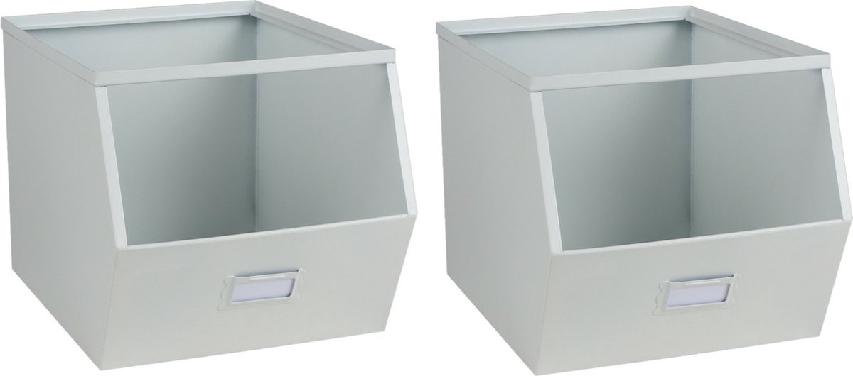 Urban Living Stapelbare opbergmand - 2x - Open Metal Box - 23 x 32 x 21 cm - metaal - wit