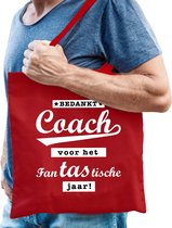 Bellatio Decorations cadeau tas voor coach/trainer - bedankt - rood - katoen - 42 x 38 cm