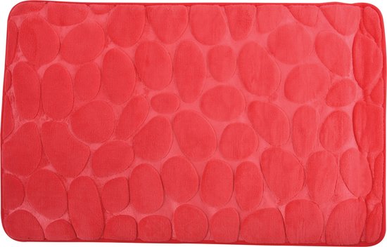 MSV Badkamerkleedje/badmat tapijt - kiezel motief - vloermat - rood - 50 x 80 cm - laagpolig