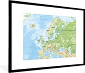 Fotolijst incl. Poster - Kaart - Europa - Aardrijkskunde - 80x60 cm - Posterlijst