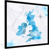 Fotolijst incl. Poster - Engeland - Wereldkaart - Blauw - 40x40 cm - Posterlijst