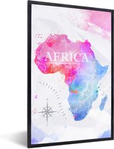 Fotolijst incl. Poster - Waterverf - Wereldkaart - Afrika - 20x30 cm - Posterlijst