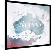 Fotolijst incl. Poster - Wereldkaart - Australië - Blauw - 40x40 cm - Posterlijst