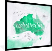 Fotolijst incl. Poster - Australië - Wereldkaart - Waterverf - 40x40 cm - Posterlijst