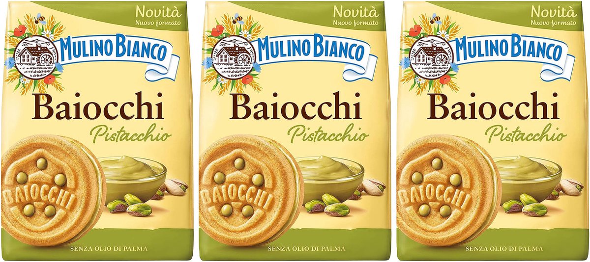 MULINO BIANCO Baiocchi - biscuits fourrés à la pistache 240g (3 paquets)