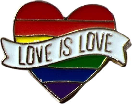 Rainbow Regenboog Hartje Love Is Love Tekst Gay Pride Emaille Pin S 2.3 cm / 1.8 cm / Multicolor